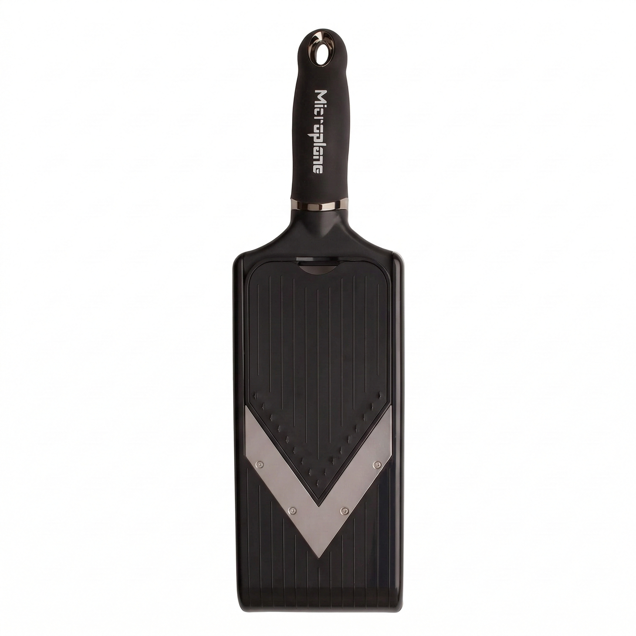 Microplane Adjustable Mandoline Slicer with V-Blade and Julienne Stainless Steel Blades, Handheld Mandoline for Potatoes, Carrots and Other Vegetables