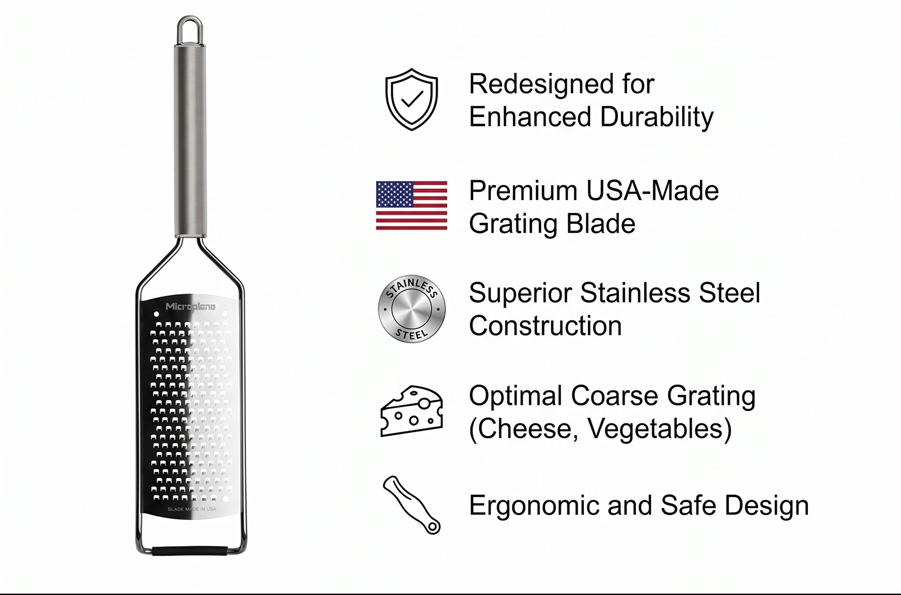 Microplane Professional Series Kitchen Grater new Coarse for Cheese, Carrot, Ginger, Coconut, Nuts and Horseradish with Stainless Steel Blades - Made in USA