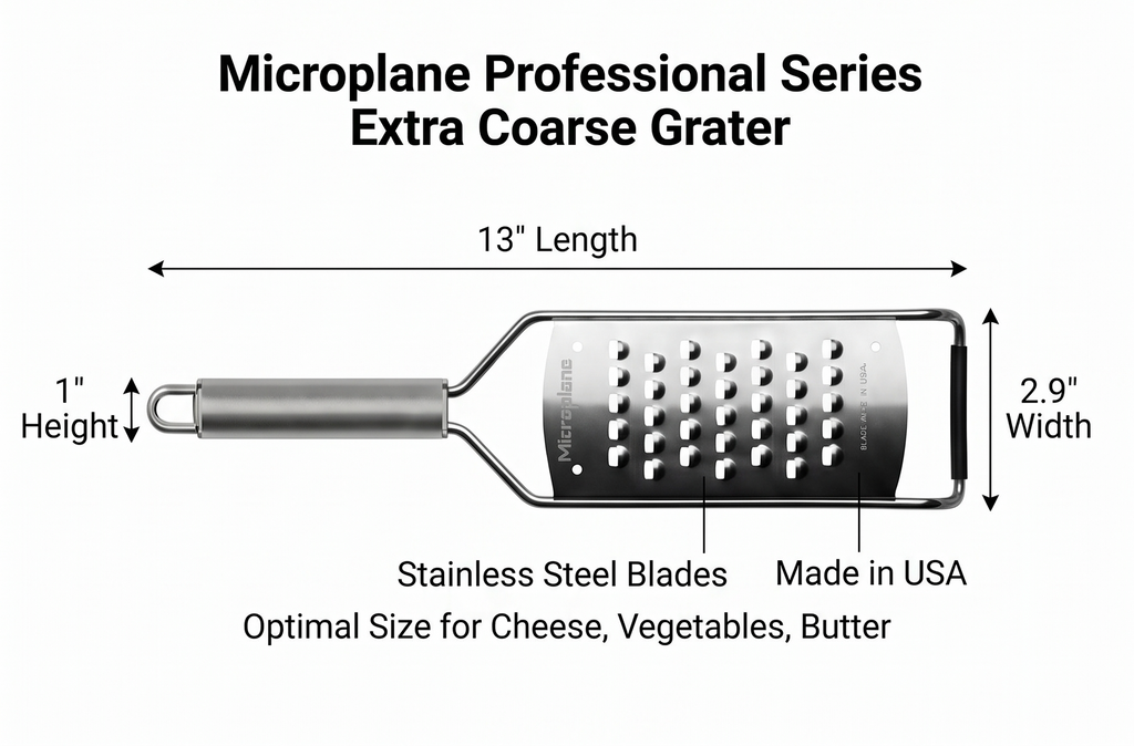 Microplane Professional Series Kitchen Grater new Extra Coarse for Potato, Zucchini, Carrot, Apple, Cabbage and Cheese with Stainless Steel Blades - Made in USA