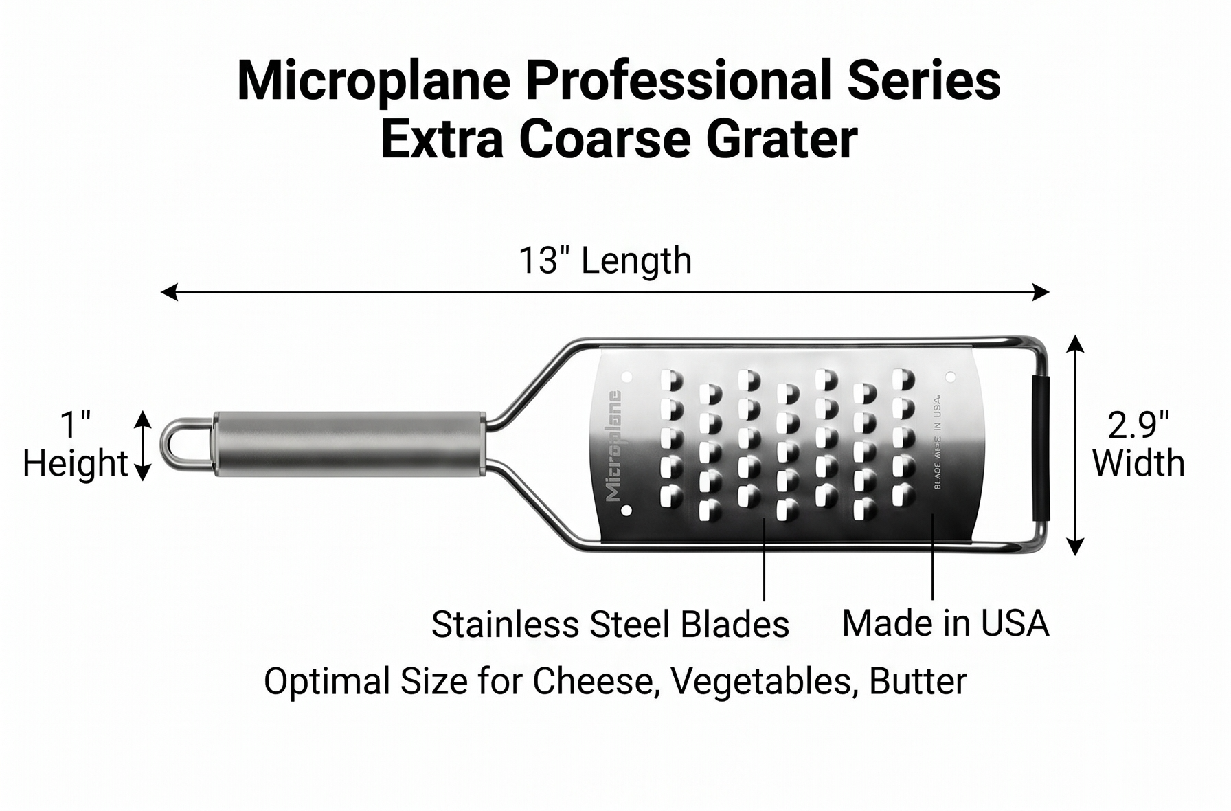 Microplane Professional Series Kitchen Grater new Extra Coarse for Potato, Zucchini, Carrot, Apple, Cabbage and Cheese with Stainless Steel Blades - Made in USA