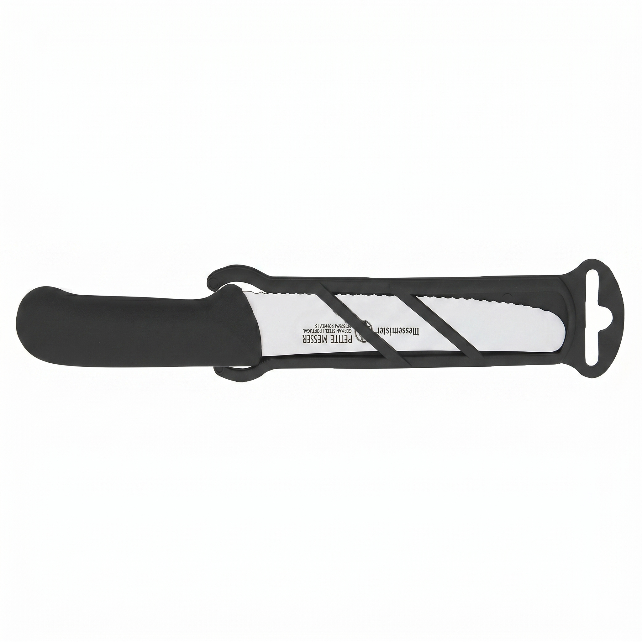 Messermeister 4.5” Serrated Tomato Knife with Matching Sheath, Black - German 1.4116 Steel Alloy - Rust Resistant & Easy to Maintain - Handcrafted in Santa Catarina, Portugal