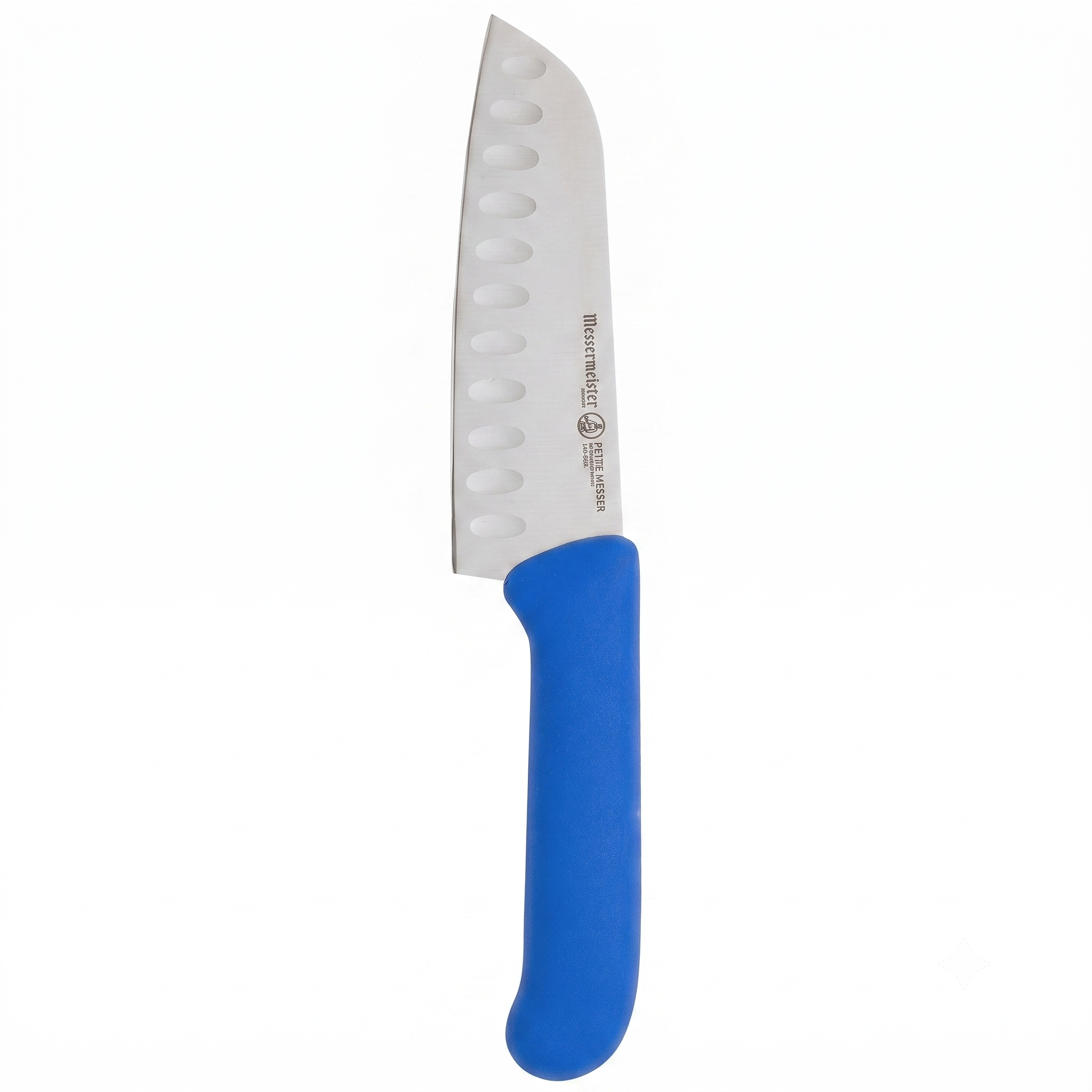 Messermeister Petite Messer 5” Kullenschliff Santoku Knife, Blue - German 1.4116 Stainless Steel & Ergonomic Handle - Lightweight, Rust Resistant & Easy to Maintain