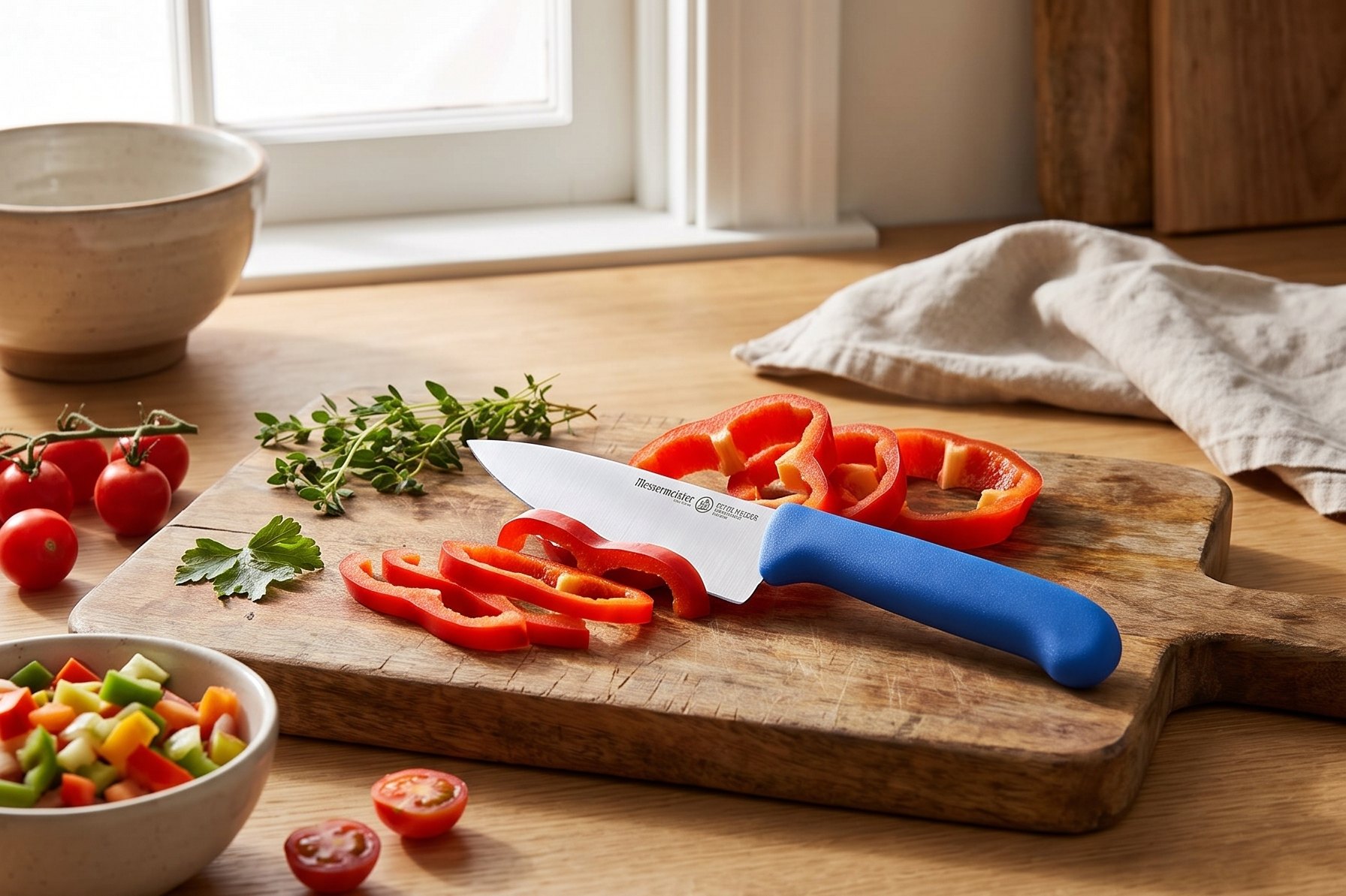 Messermeister Petite Messer 5” Chef’s Knife, Blue - German 1.4116 Stainless Steel & Ergonomic Handle - Lightweight, Rust Resistant & Easy to Maintain