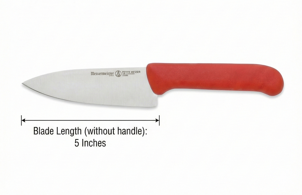 Messermeister Petite Messer 5” Chef’s Knife, Red - German 1.4116 Stainless Steel & Ergonomic Handle - Lightweight, Rust Resistant & Easy to Maintain