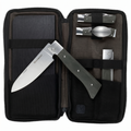 Messermeister Adventure Chef Summit Set, Distressed Linen - Folding 6” Chef’s Knife, 6” Fillet Knife, Steak Knife, Fork & Spoon, Peeler & Parer, TPE Cutting Board + Waxed Canvas Case