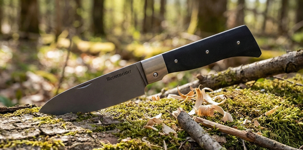 Messermeister Adventure Chef Folding 6” Chef’s Knife - German Steel & Distressed Linen Handle - Rust Resistant & Easy to Maintain
