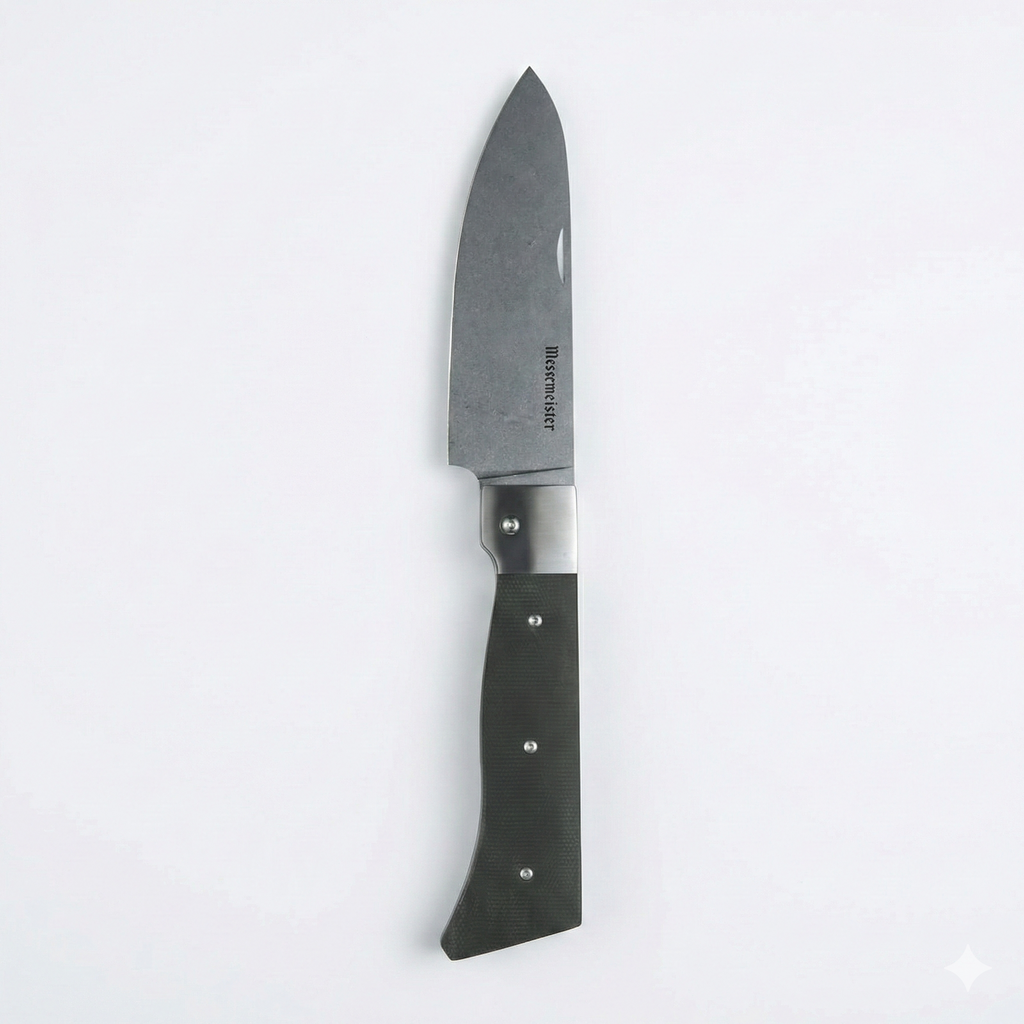 Messermeister Adventure Chef Folding 6” Chef’s Knife - German Steel & Distressed Linen Handle - Rust Resistant & Easy to Maintain
