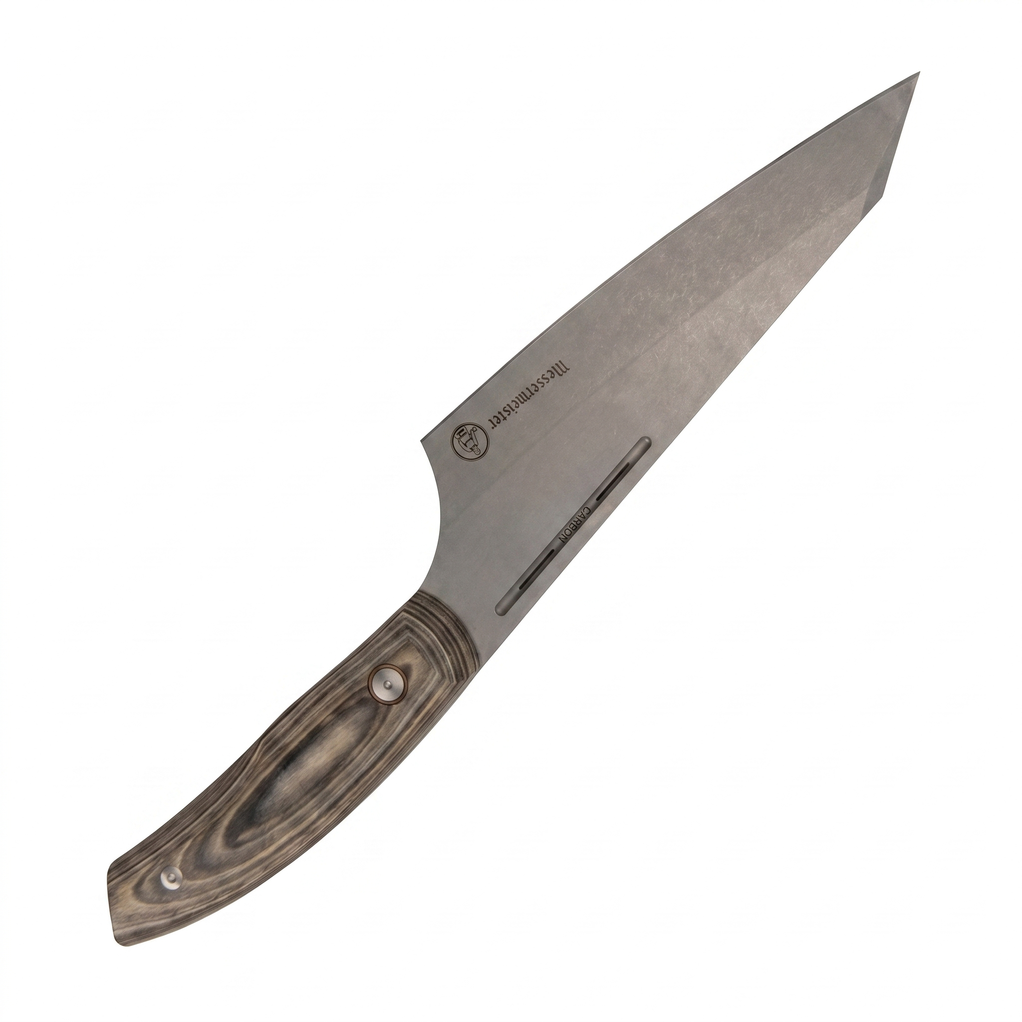 Messermeister Chef April Bloomfield Carbon 6.5” Chef’s Knife - Bohler K110 High Carbon Steel with a Ceramic Stonewash Finish - Resin-Stabilized Wood Handles - Handcrafted in Maniago, Italy