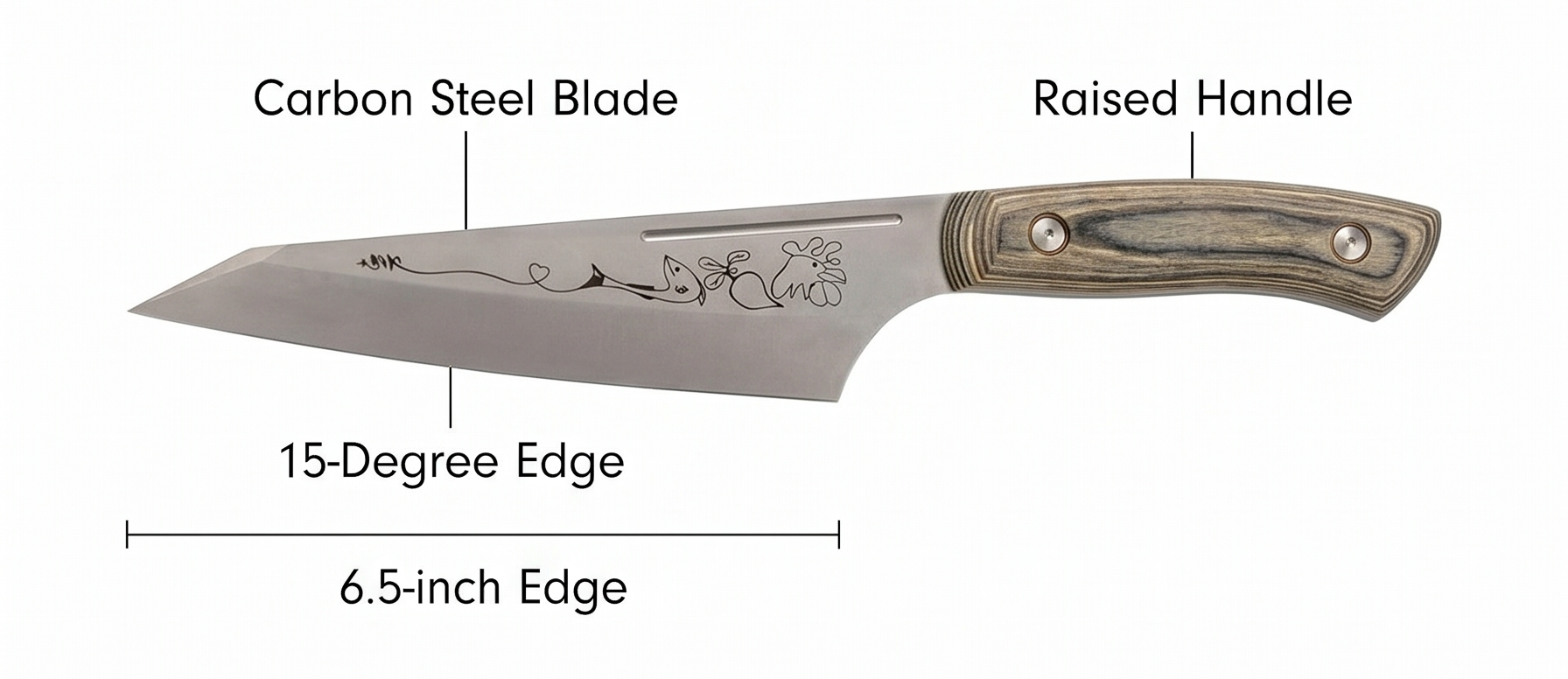 Messermeister Chef April Bloomfield Carbon 6.5” Chef’s Knife - Bohler K110 High Carbon Steel with a Ceramic Stonewash Finish - Resin-Stabilized Wood Handles - Handcrafted in Maniago, Italy