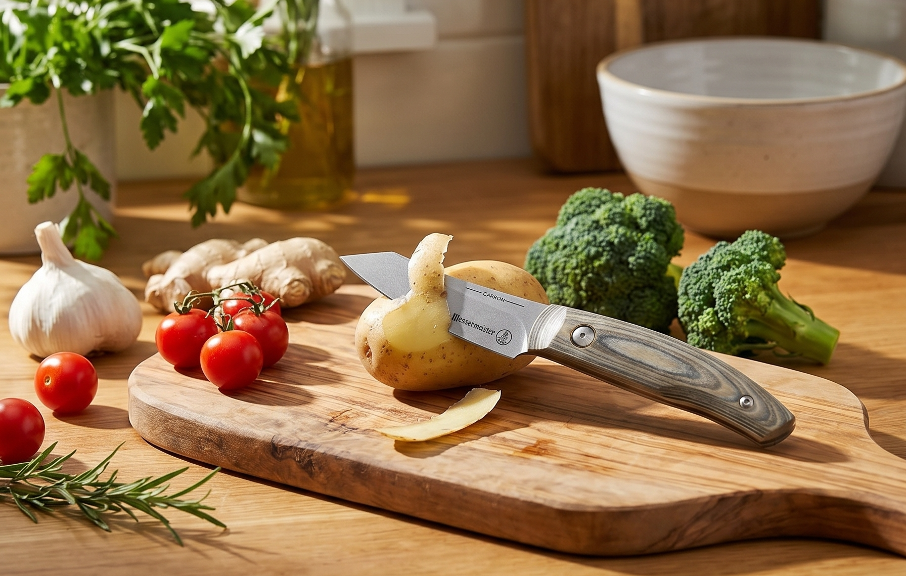 Messermeister Carbon 3.5” Paring Knife - Bohler K110 High Carbon Steel with a Ceramic Stonewash Finish - Resin-Stabilized Wood Handles - Handcrafted in Maniago, Italy