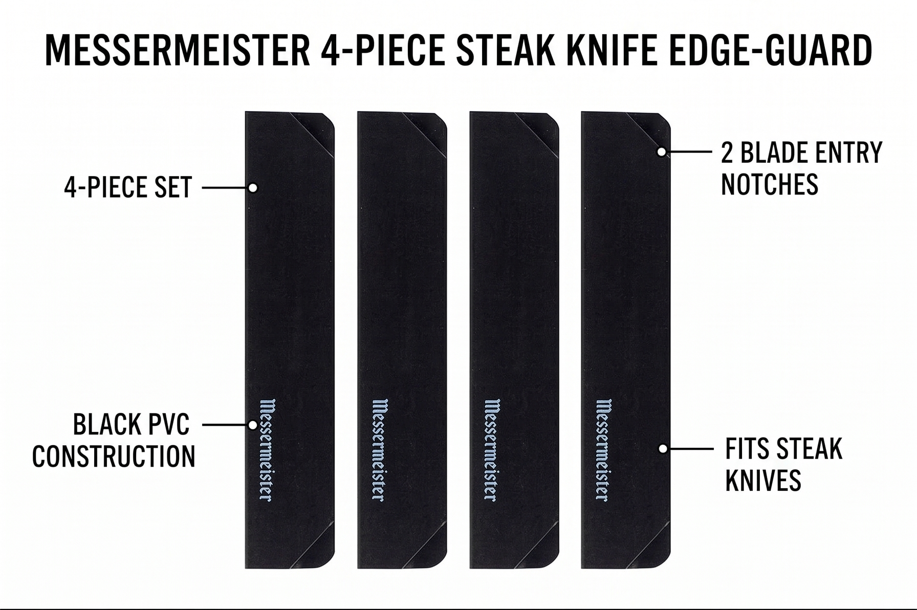 Messermeister 4-Piece Steak Knife Edge-Guard, Black - Fashionable & Functional Knife Protector for Steak Knives - 2 Blade Entry Notches - Includes 4 Steak Knife Edge Guards