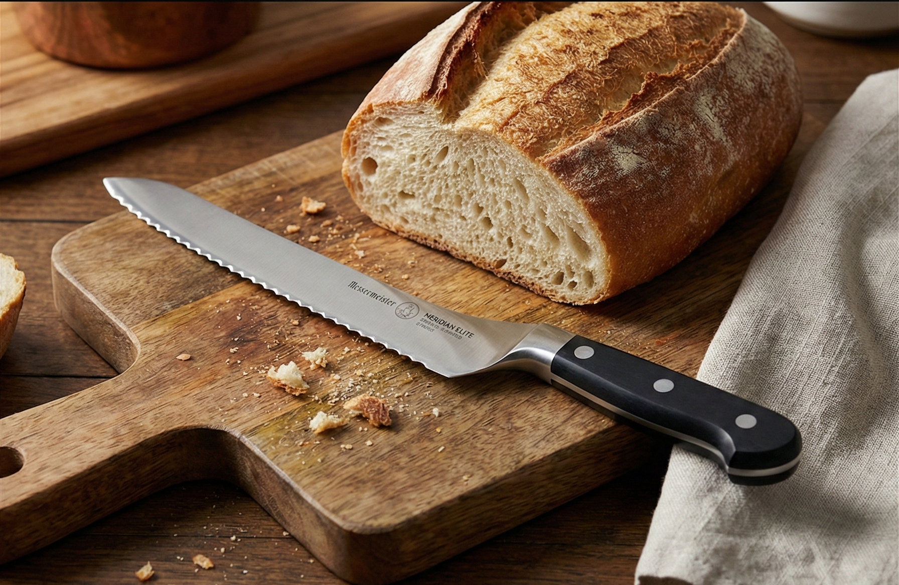 Messermeister Meridian Elite 8” Scalloped Offset Knife - Fine German Steel Alloy Blade - Rust Resistant & Easy to Maintain