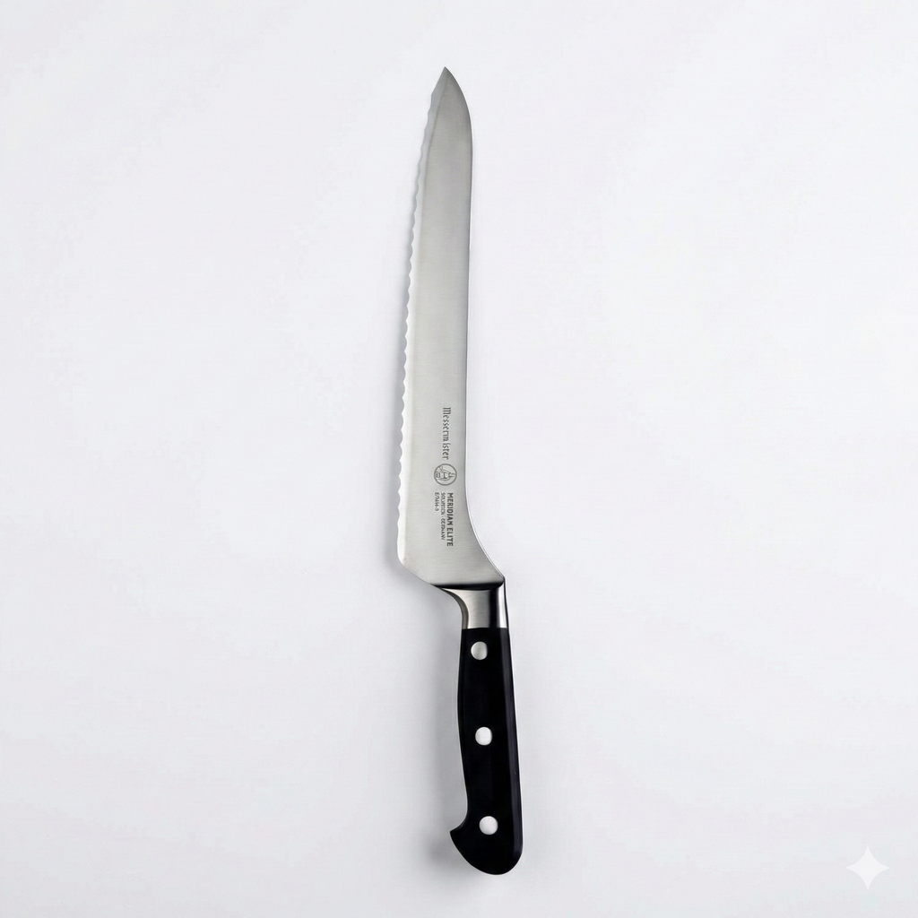Messermeister Meridian Elite 8” Scalloped Offset Knife - Fine German Steel Alloy Blade - Rust Resistant & Easy to Maintain