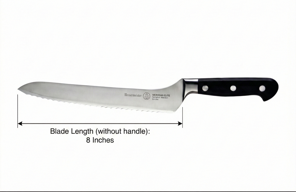 Messermeister Meridian Elite 8” Scalloped Offset Knife - Fine German Steel Alloy Blade - Rust Resistant & Easy to Maintain