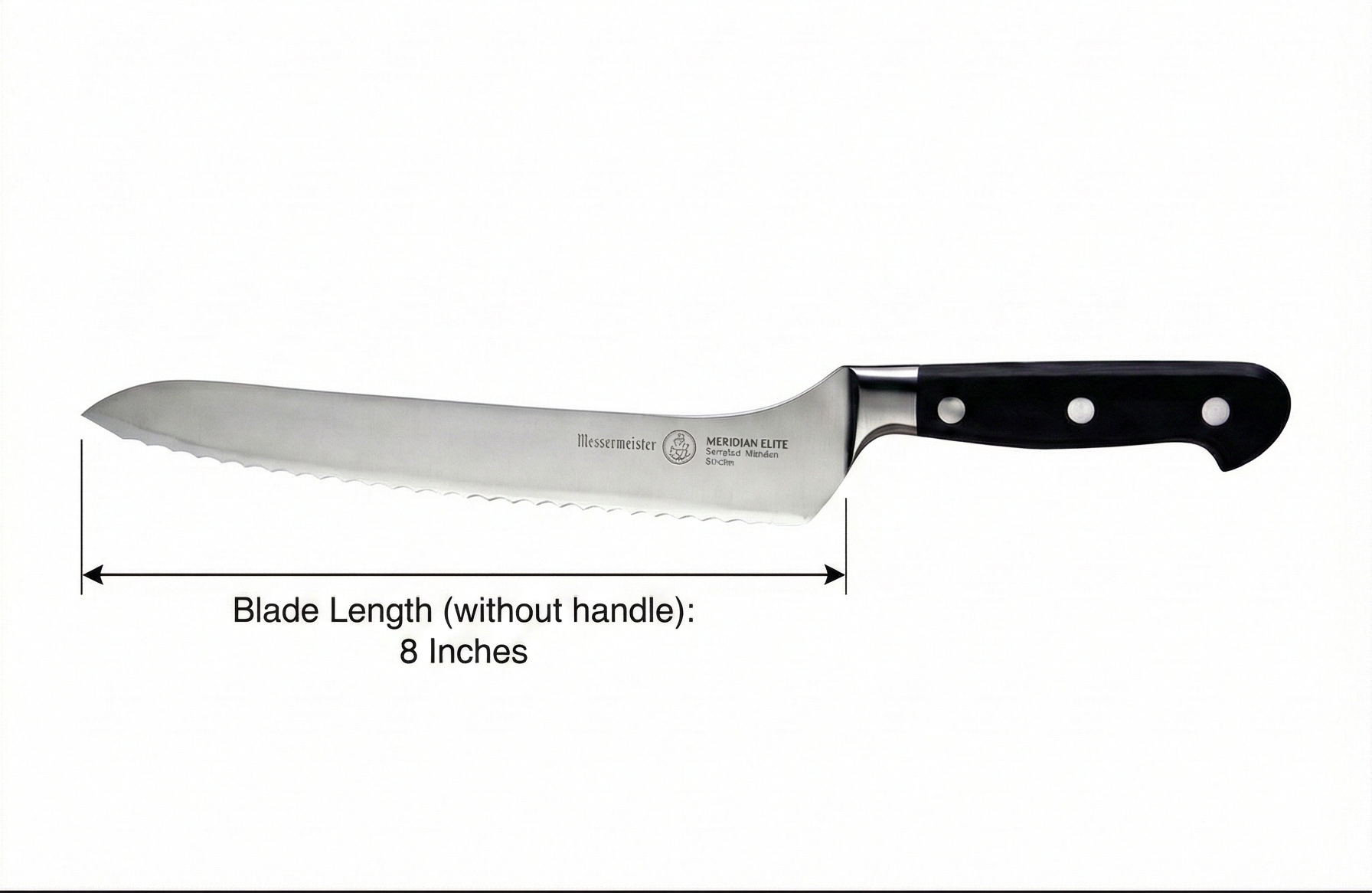Messermeister Meridian Elite 8” Scalloped Offset Knife - Fine German Steel Alloy Blade - Rust Resistant & Easy to Maintain
