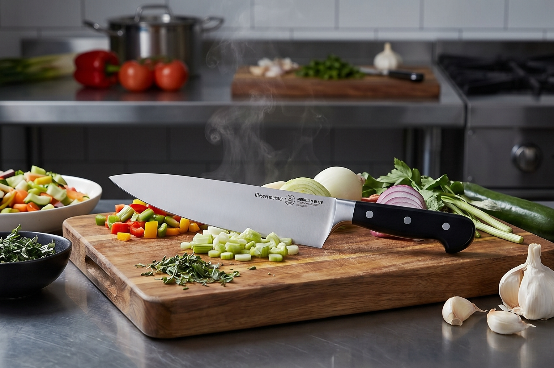 Messermeister Meridian Elite 10” Traditional Chef’s Knife - Fine German Steel Alloy Blade - Rust Resistant & Easy to Maintain