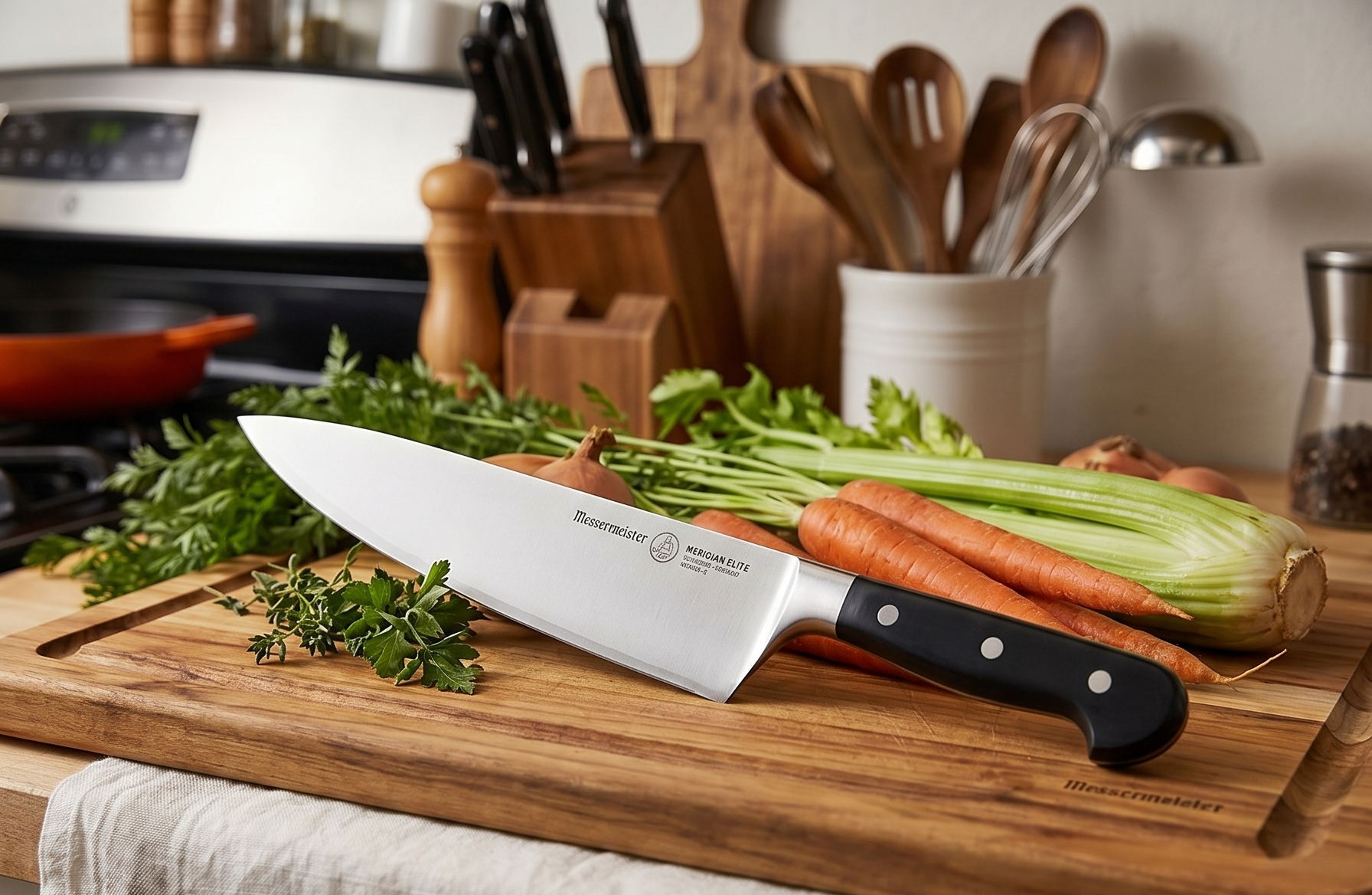 Messermeister Meridian Elite 8” Traditional Chef’s Knife - Fine German Steel Alloy Blade - Rust Resistant & Easy to Maintain