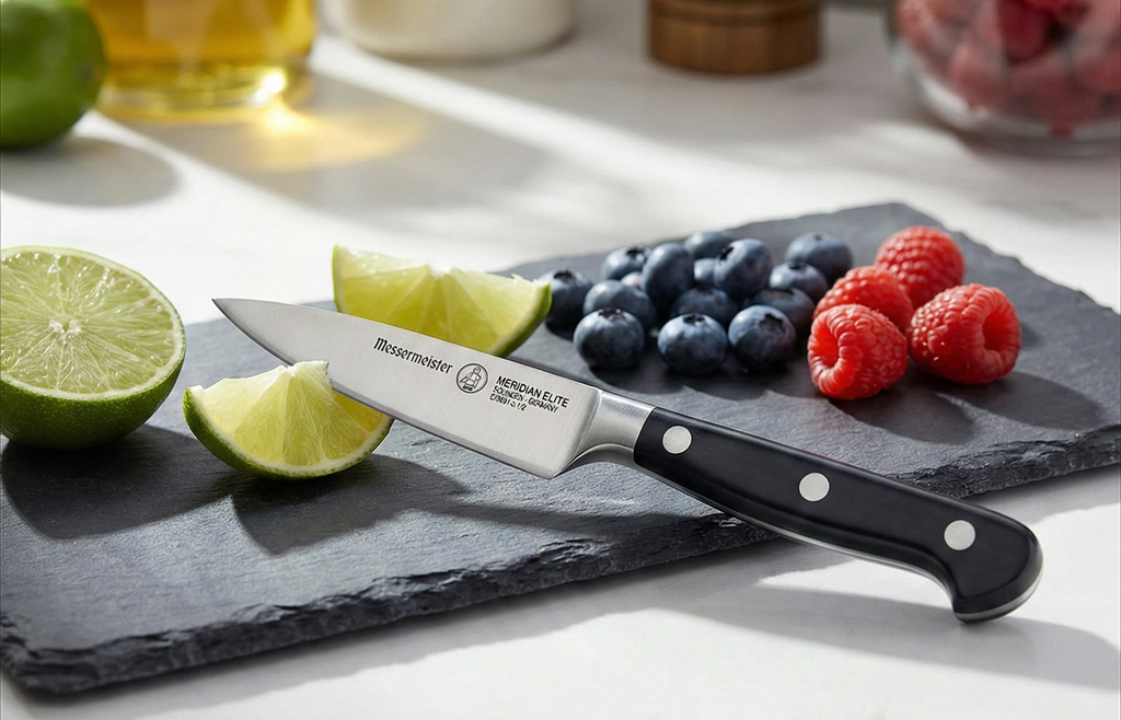 Messermeister Meridian Elite 3.5” Spear Point Paring Knife - Fine German Steel Alloy Blade - Rust Resistant & Easy to Maintain