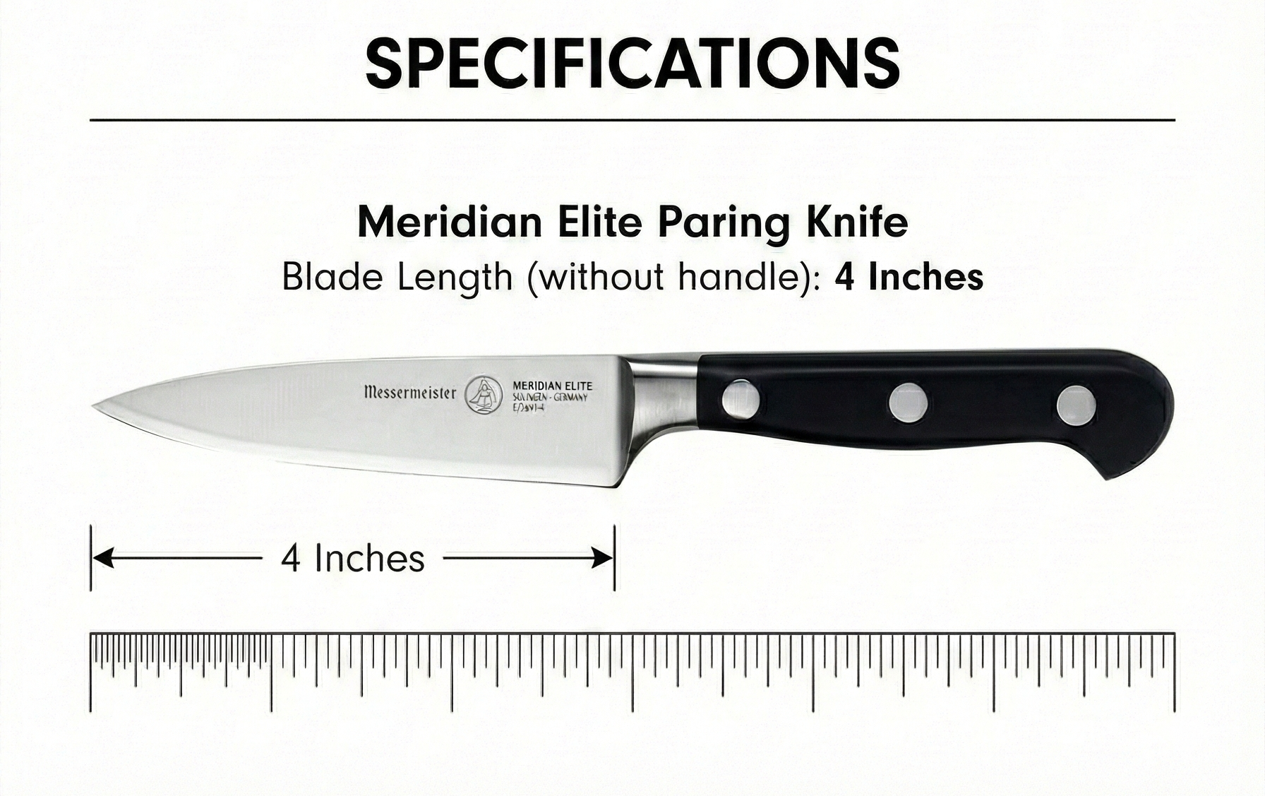 Messermeister Meridian Elite 4” Spear Point Paring Knife - Fine German Steel Alloy Blade - Rust Resistant & Easy to Maintain