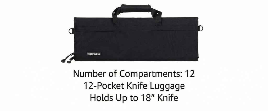 Messermeister Preservation 12-Pocket Knife Luggage, Black - 12 Elasticized, Reinforced Pockets for Culinary Tools - Holds Up to 18” Knife - Made From 100% Recycled Water Bottles