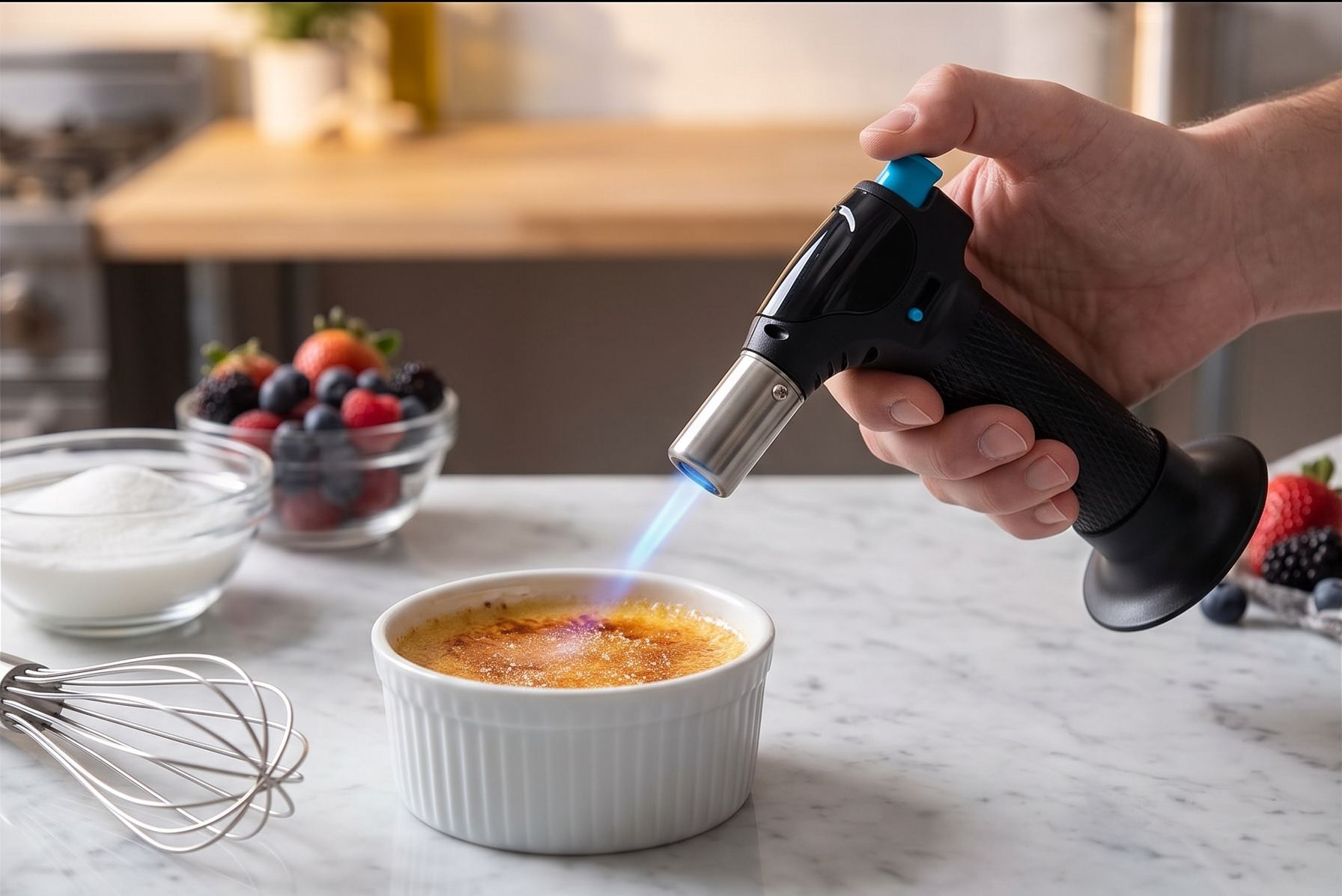 Messermeister Cheflamme Mini Culinary Torch, Black - Up to 2,000 Degrees Fahrenheit & 35 Minute Burn Time - Self-igniting Piezo Ignition - Child-Proof Safety Lock - Fuel Sold Separately