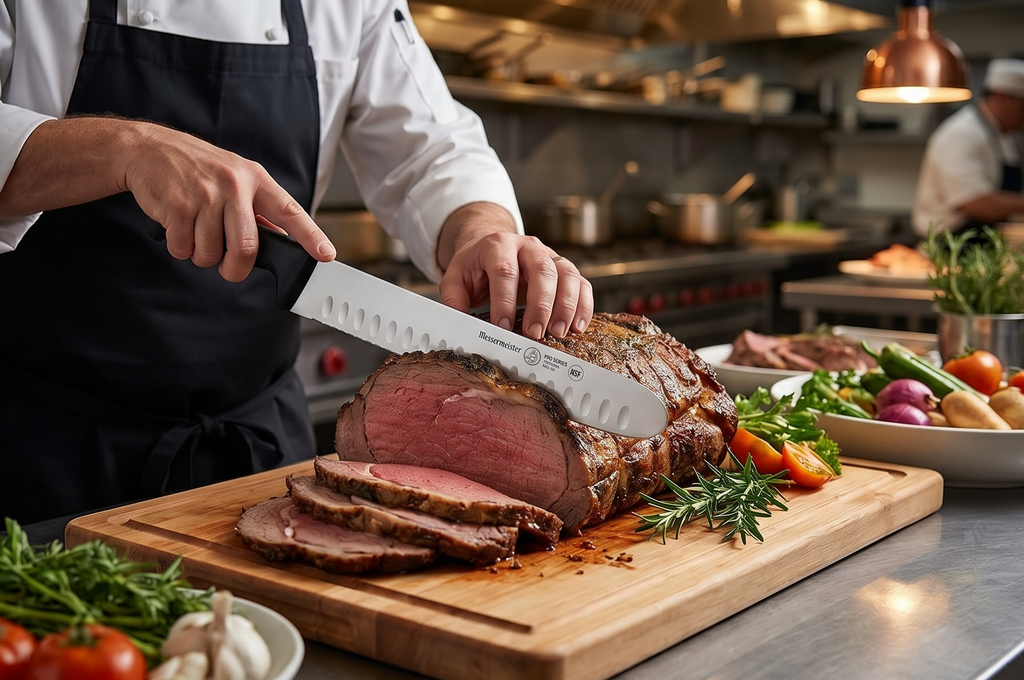 Messermeister Pro Series 12” Round-Tip Kullenschliff Slicer Knife - German X50 Stainless Steel & NSF-Approved PolyFibre Handle - 15-Degree Edge, Rust Resistant & Easy to Maintain - Made in Portugal