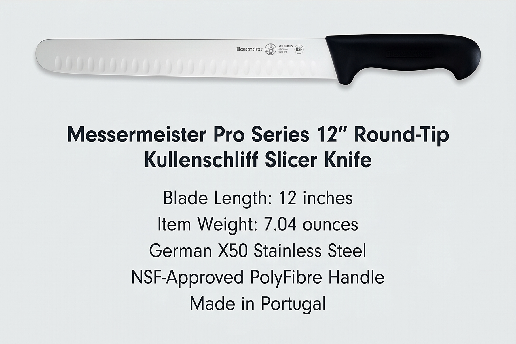 Messermeister Pro Series 12” Round-Tip Kullenschliff Slicer Knife - German X50 Stainless Steel & NSF-Approved PolyFibre Handle - 15-Degree Edge, Rust Resistant & Easy to Maintain - Made in Portugal