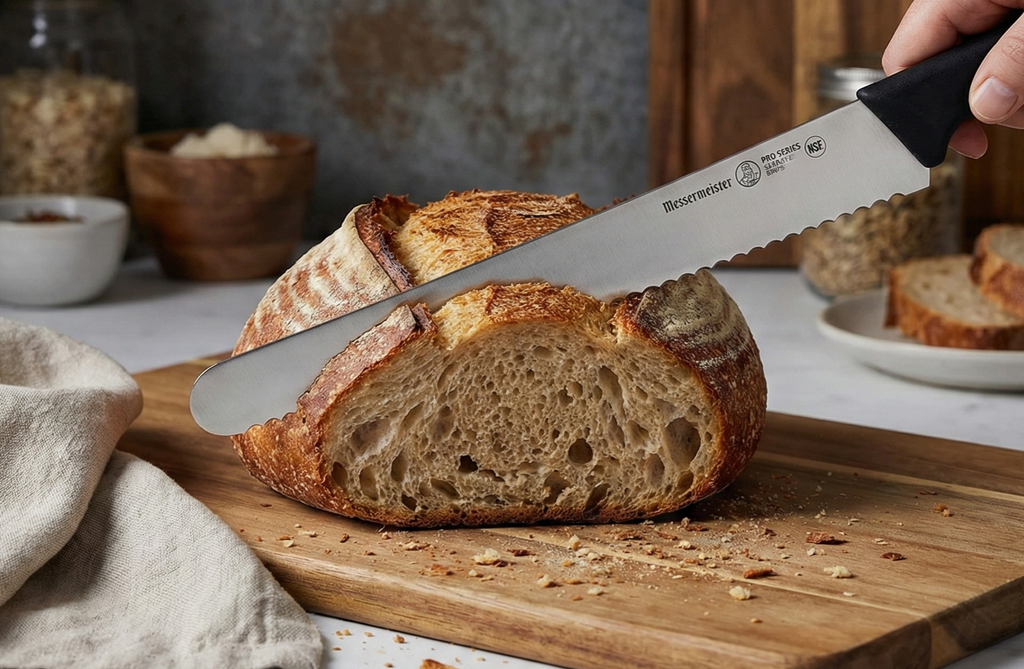 Messermeister Pro Series 10” Scalloped Round-Tip Bread Knife - German X50 Stainless Steel & NSF-Approved PolyFibre Handle - 15-Degree Edge, Rust Resistant & Easy to Maintain - Made in Portugal