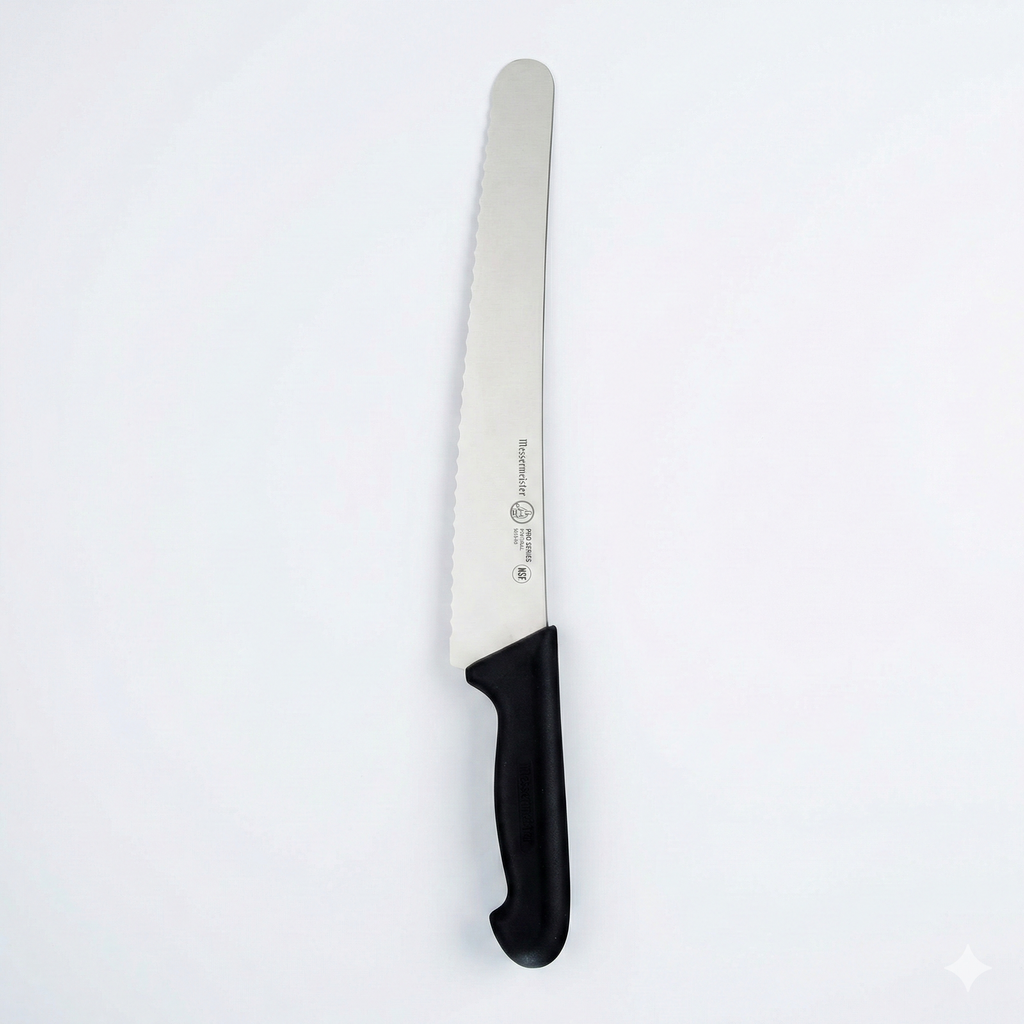 Messermeister Pro Series 10” Scalloped Round-Tip Bread Knife - German X50 Stainless Steel & NSF-Approved PolyFibre Handle - 15-Degree Edge, Rust Resistant & Easy to Maintain - Made in Portugal