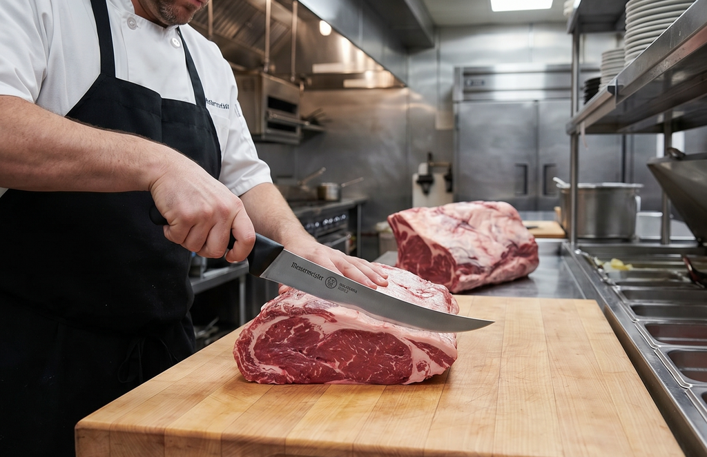 Messermeister Pro Series 8” Breaking Knife - German X50 Stainless Steel & NSF-Approved PolyFibre Handle - 15-Degree Edge, Rust Resistant & Easy to Maintain - Made in Portugal