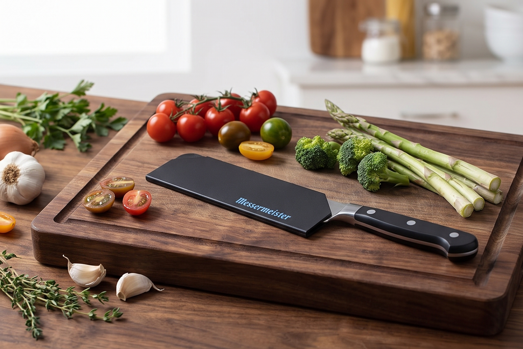 Messermeister 6” Chef’s Edge-Guard, Black - Fashionable & Functional Safety Accessory for Chef’s & Wide-Blade Knives - 2 Blade Entry Notches - 6.5” x 1.9375”