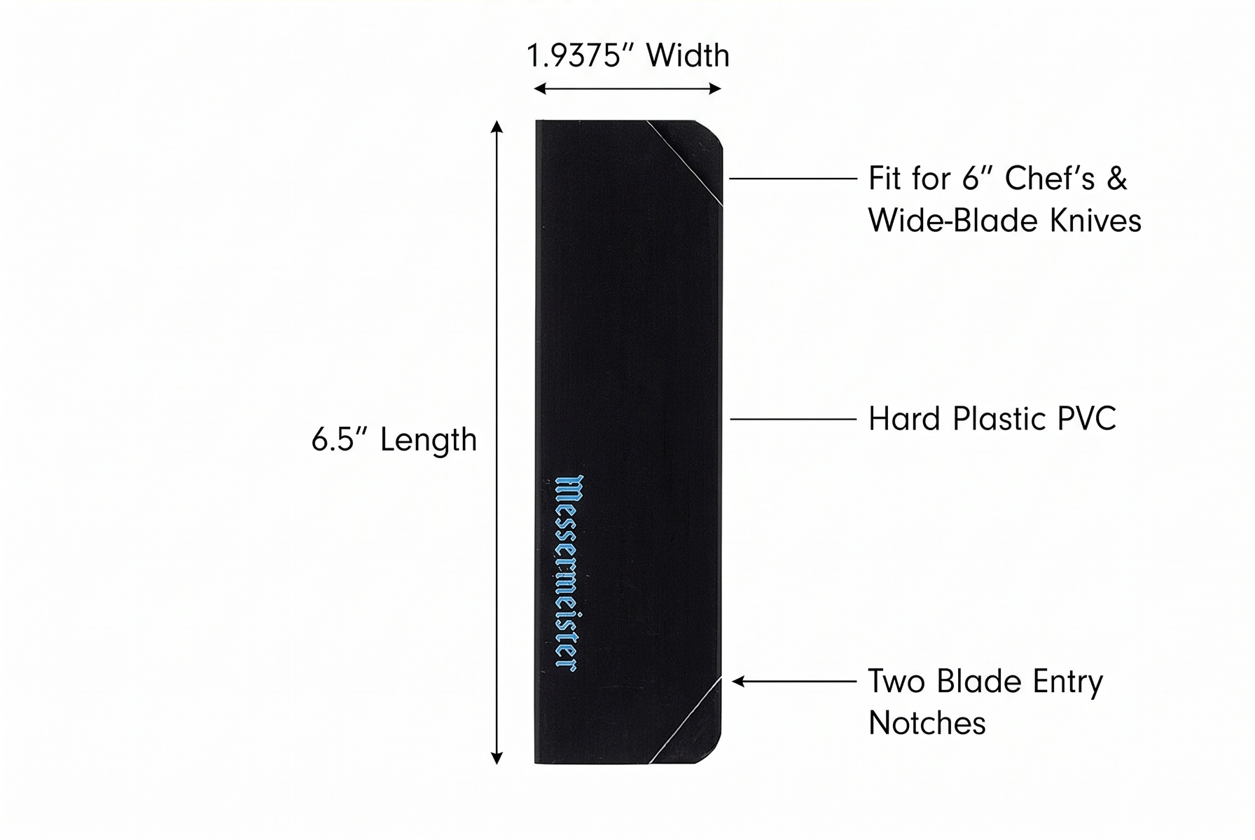 Messermeister 6” Chef’s Edge-Guard, Black - Fashionable & Functional Safety Accessory for Chef’s & Wide-Blade Knives - 2 Blade Entry Notches - 6.5” x 1.9375”