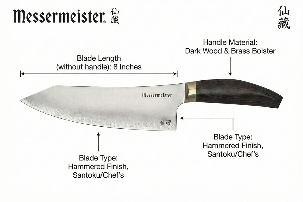 Messermeister Kawashima 8” Chef’s Knife - SG2 Powdered Steel, Eco-Brass Bolster & Walnut Pakkawood Handle - Made in Seki, Japan