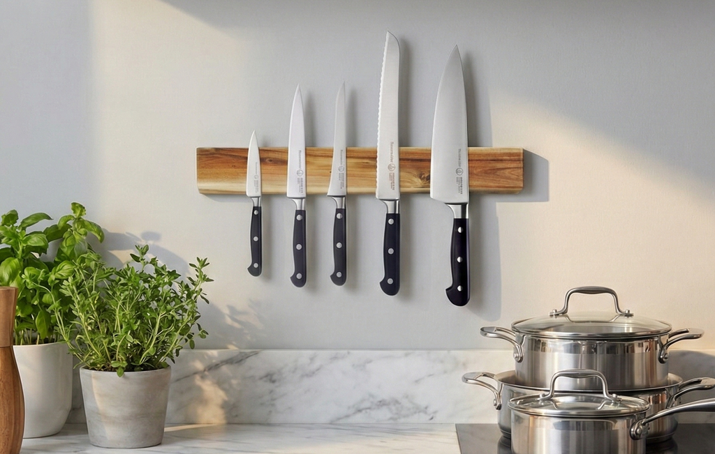 Messermeister Knife Magnet Bar, Acacia - Holds Up to 10 Knives - Easily Mounts to Wall & Includes Hardware + Mounting Instructions - 17 3/4"