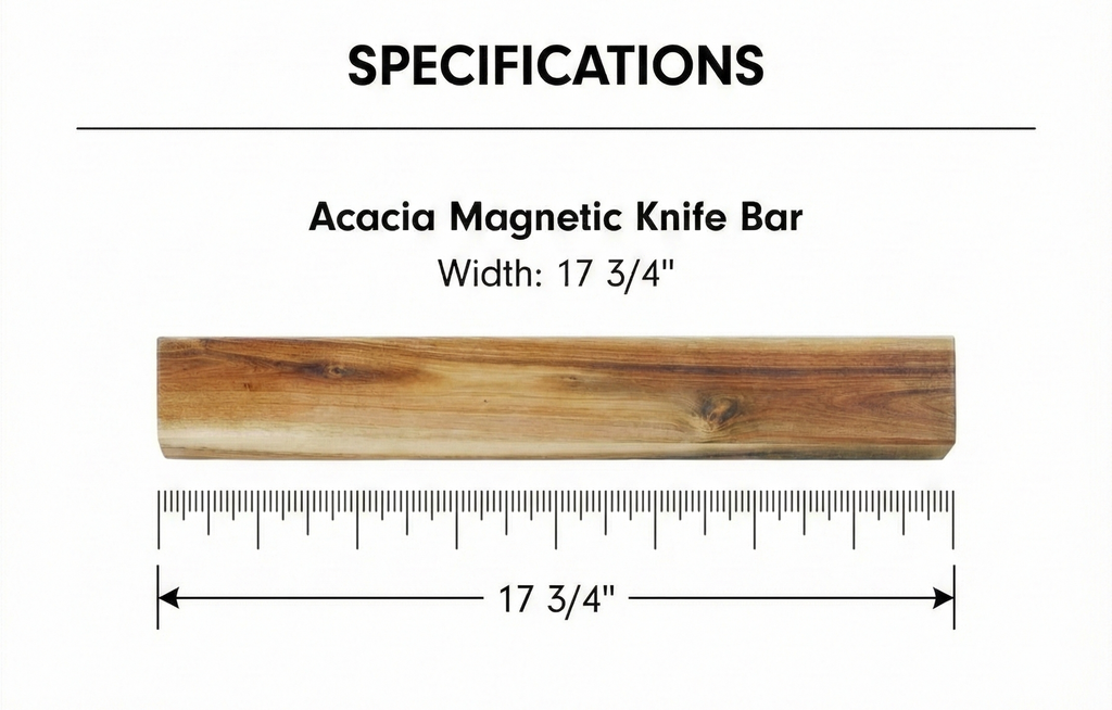 Messermeister Knife Magnet Bar, Acacia - Holds Up to 10 Knives - Easily Mounts to Wall & Includes Hardware + Mounting Instructions - 17 3/4"
