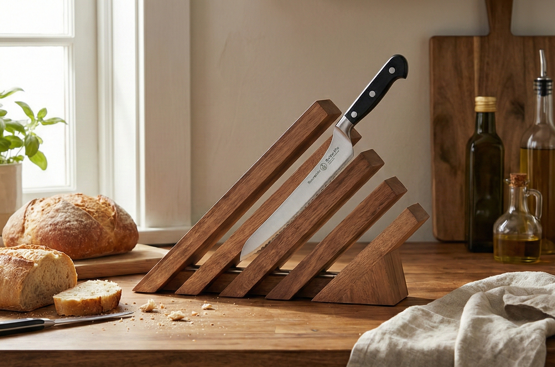 Messermeister Next Level Magnetic Knife Block, Acacia - Modern, Ventilated & Lighted with UV LEDs - Holds 16 Knives or Steels & Scissors - 12"w x 9"h x 5"d