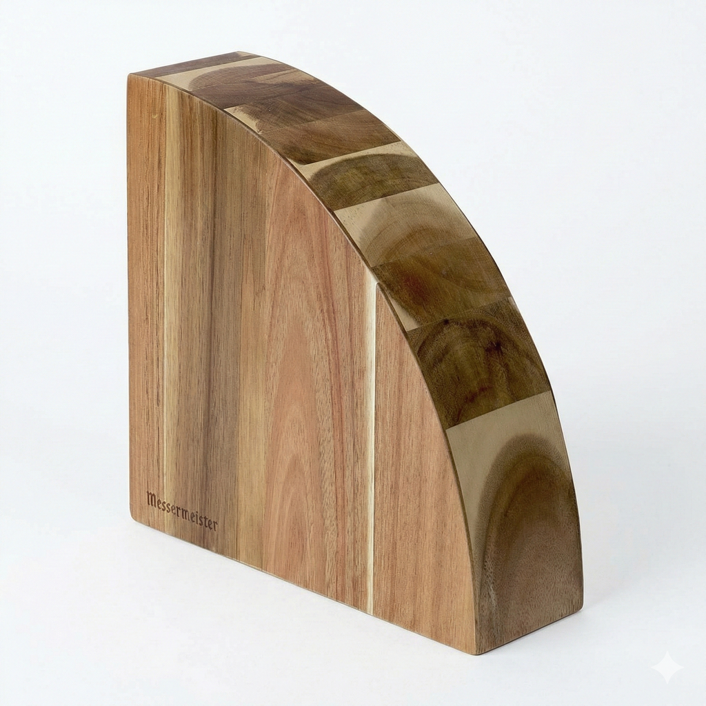Messermeister Magnetic Knife Block, Acacia - Elegant, Durable & Secure - Holds 10 Knives or Steels & Scissors - 10"w x 10"h x 3"d