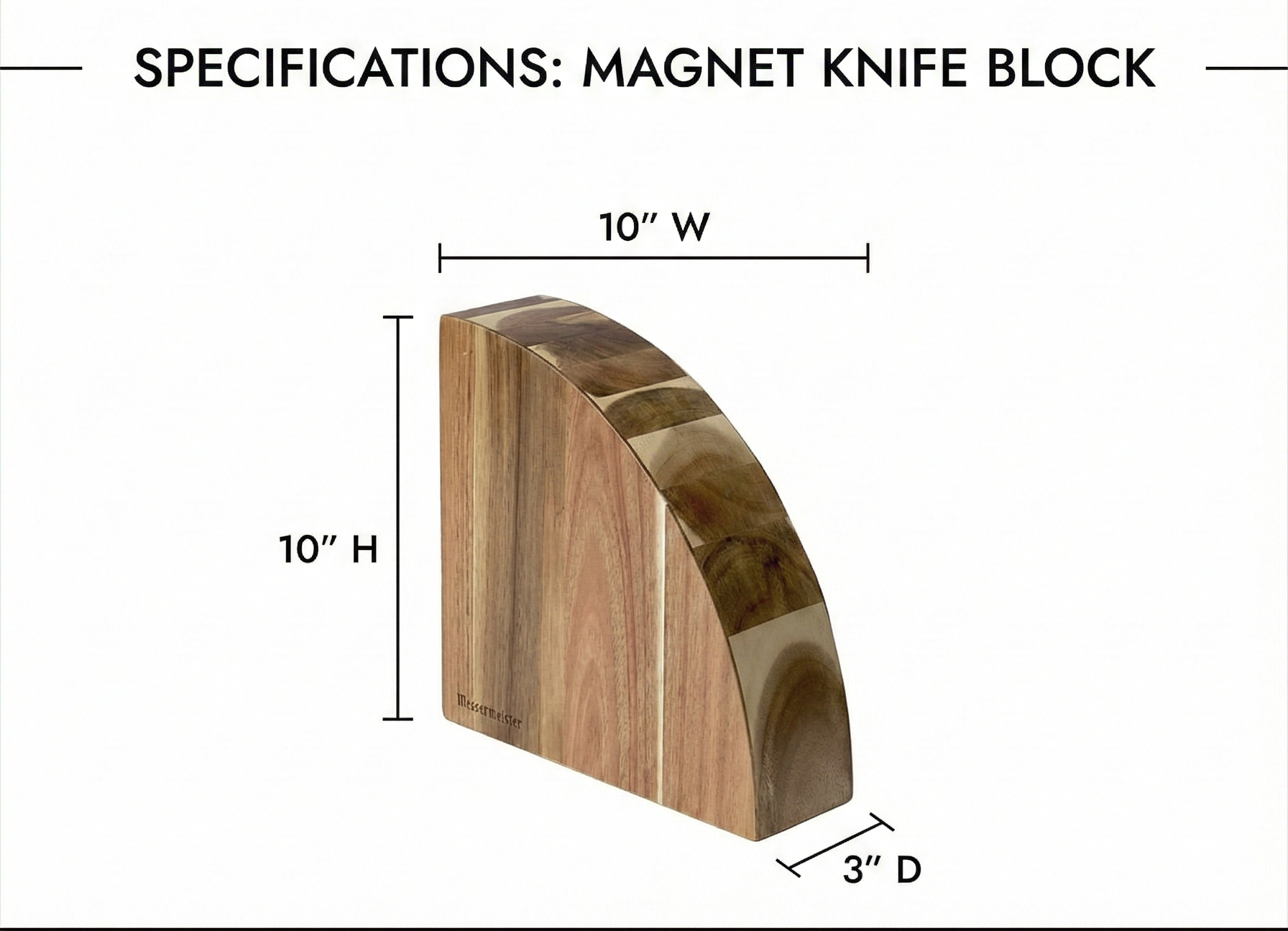 Messermeister Magnetic Knife Block, Acacia - Elegant, Durable & Secure - Holds 10 Knives or Steels & Scissors - 10"w x 10"h x 3"d
