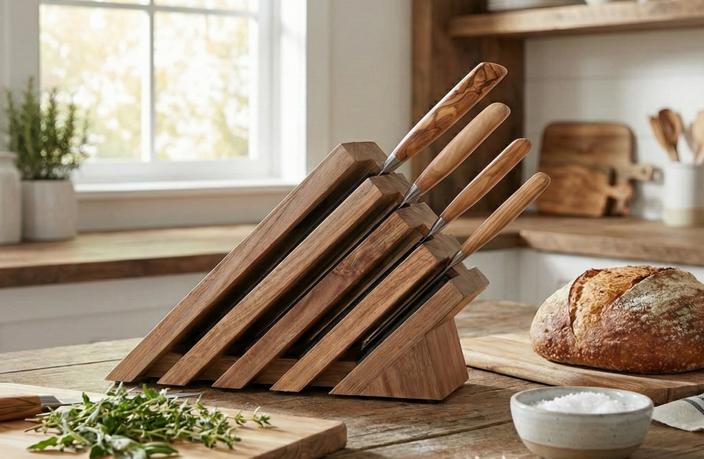 Messermeister Next Level Magnetic Knife Block, Acacia - Modern & Ventilated - Holds 16 Knives or Steels & Scissors - 12"w x 9"h x 5"d