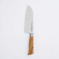Messermeister Oliva Elite 7” Kullenschliff Santoku Knife - Japanese Chef’s Knife - German Steel Alloy Blade & Mediterranean Wood Handle - Rust Resistant & Easy to Maintain
