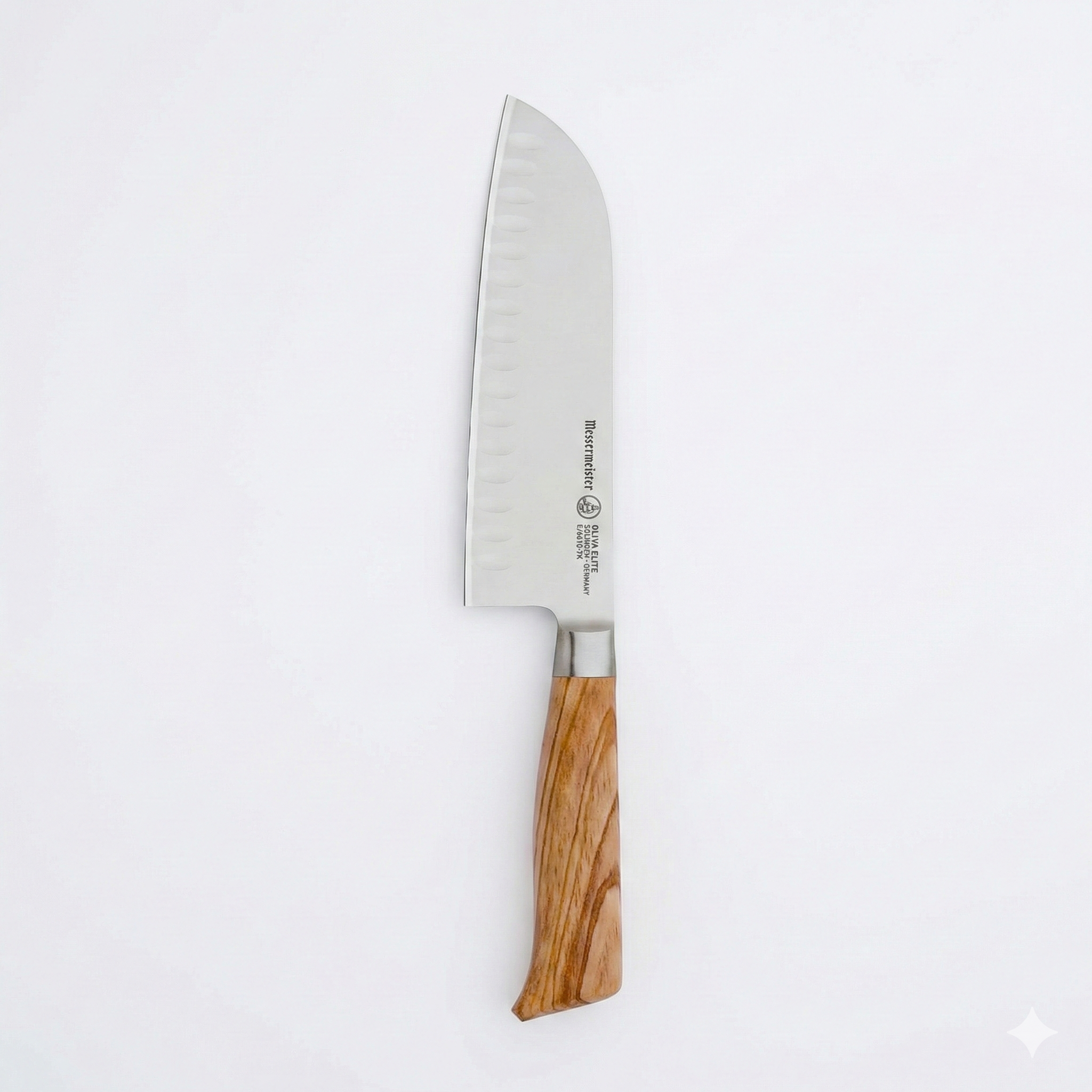 Messermeister Oliva Elite 7” Kullenschliff Santoku Knife - Japanese Chef’s Knife - German Steel Alloy Blade & Mediterranean Wood Handle - Rust Resistant & Easy to Maintain
