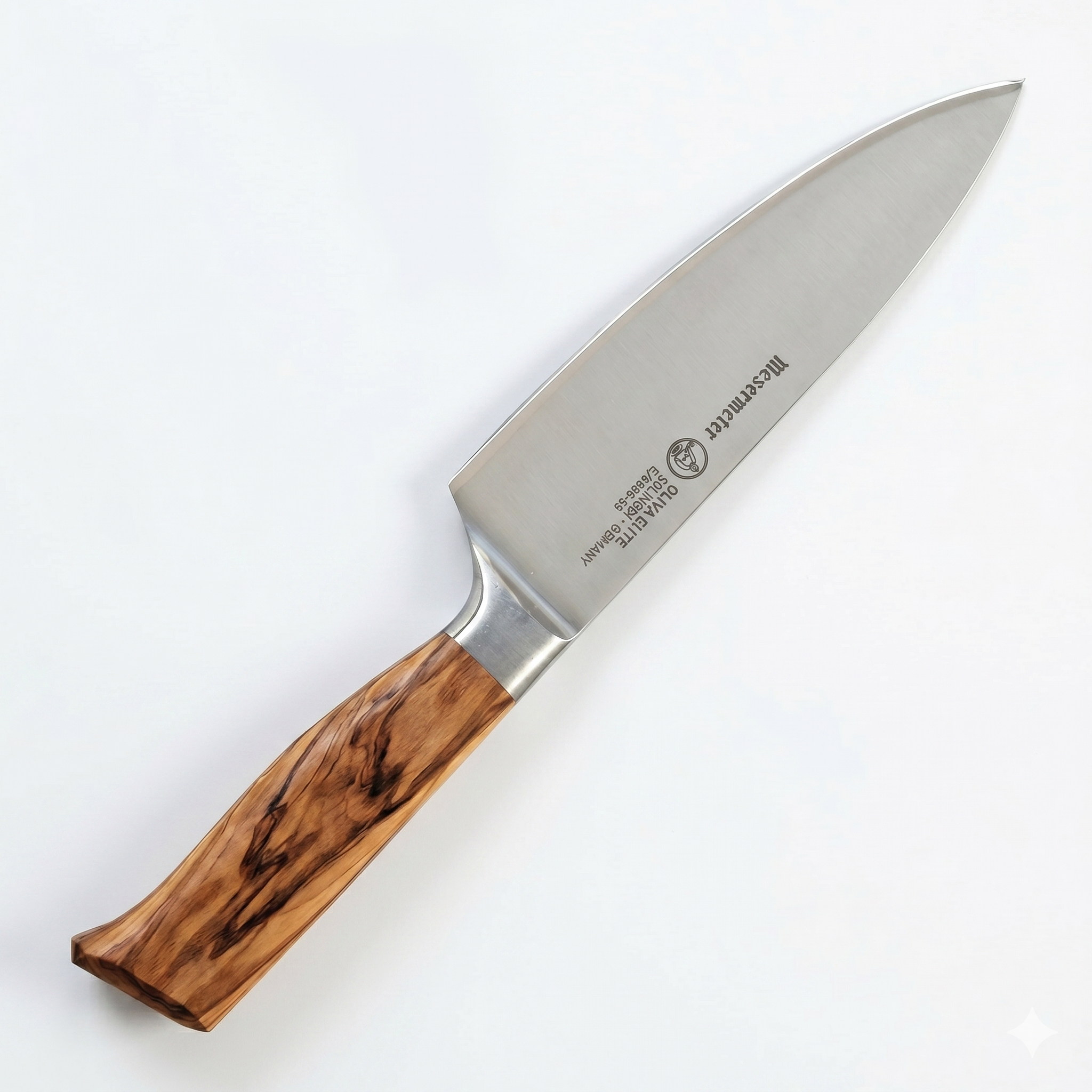 Messermeister Oliva Elite Stealth 6” Chef’s Knife - Fine German Steel Alloy Blade & Natural Mediterranean Olive Wood Handle - Rust Resistant & Easy to Maintain