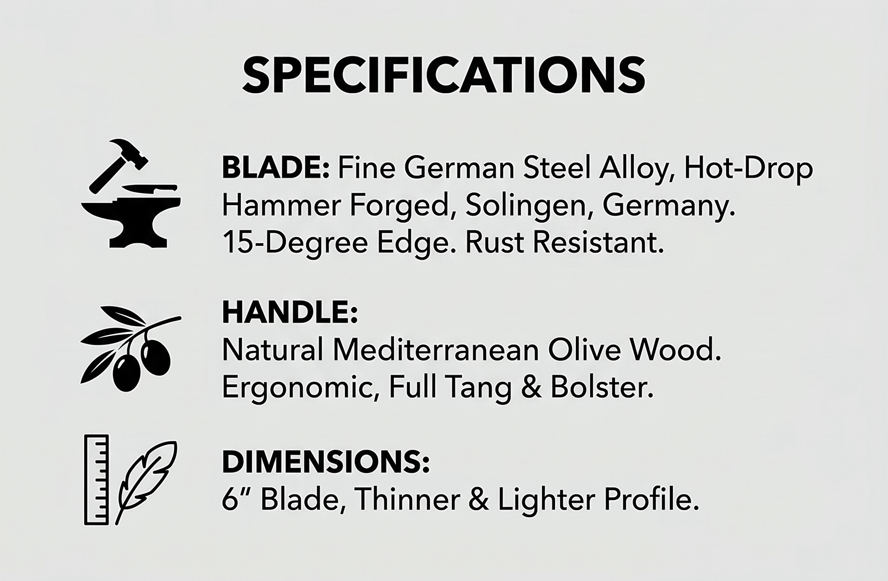 Messermeister Oliva Elite Stealth 6” Chef’s Knife - Fine German Steel Alloy Blade & Natural Mediterranean Olive Wood Handle - Rust Resistant & Easy to Maintain