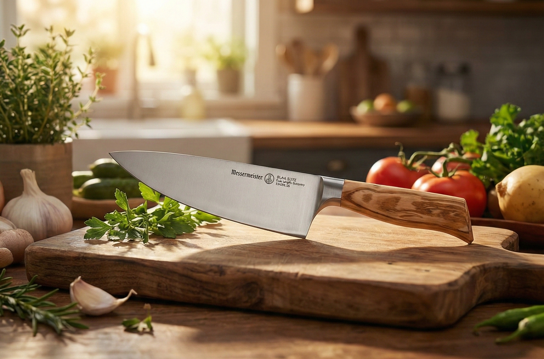 Messermeister Oliva Elite Stealth 8” Chef’s Knife - Fine German Steel Alloy Blade & Natural Mediterranean Olive Wood Handle - Rust Resistant & Easy to Maintain