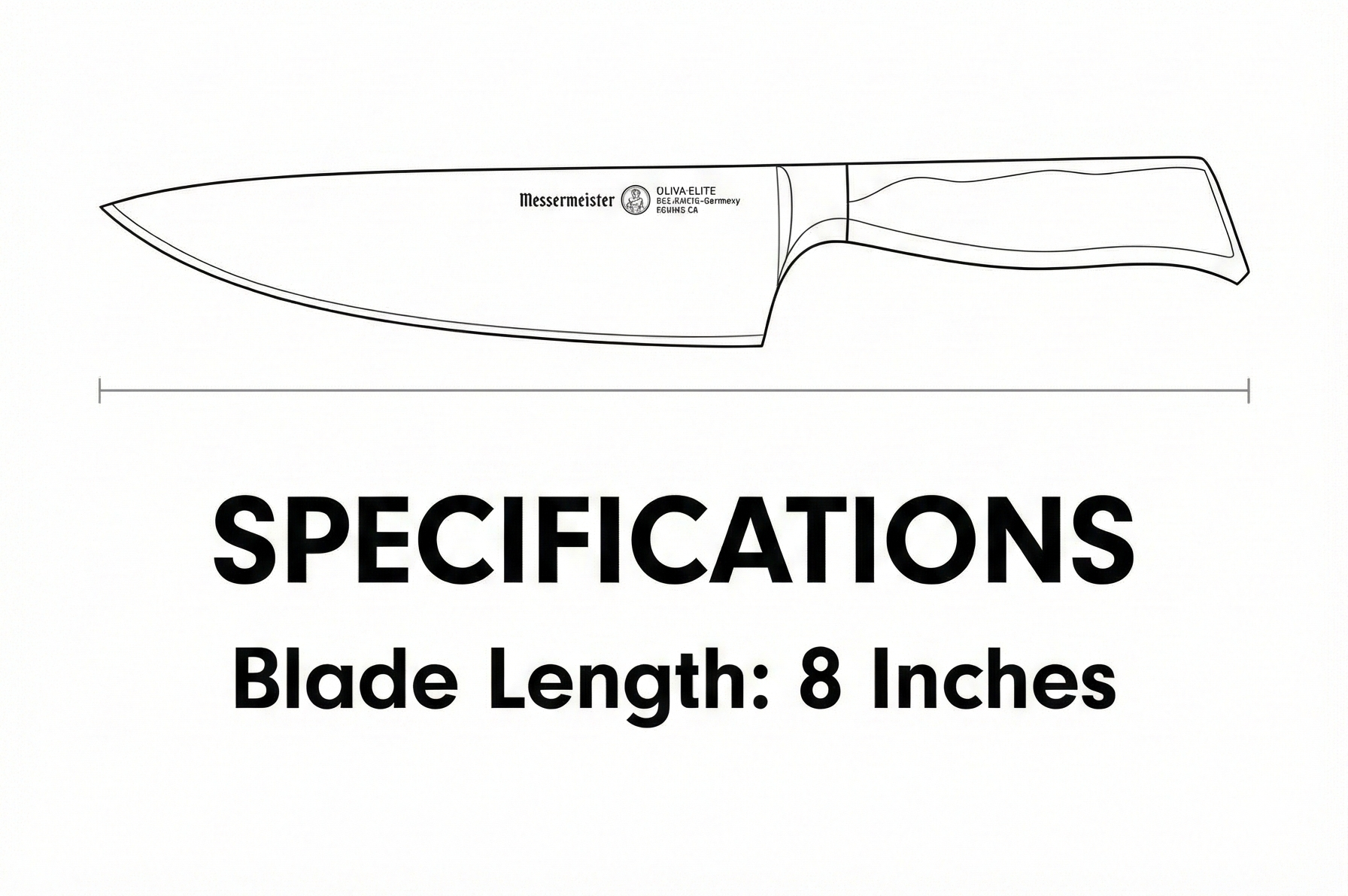 Messermeister Oliva Elite Stealth 8” Chef’s Knife - Fine German Steel Alloy Blade & Natural Mediterranean Olive Wood Handle - Rust Resistant & Easy to Maintain