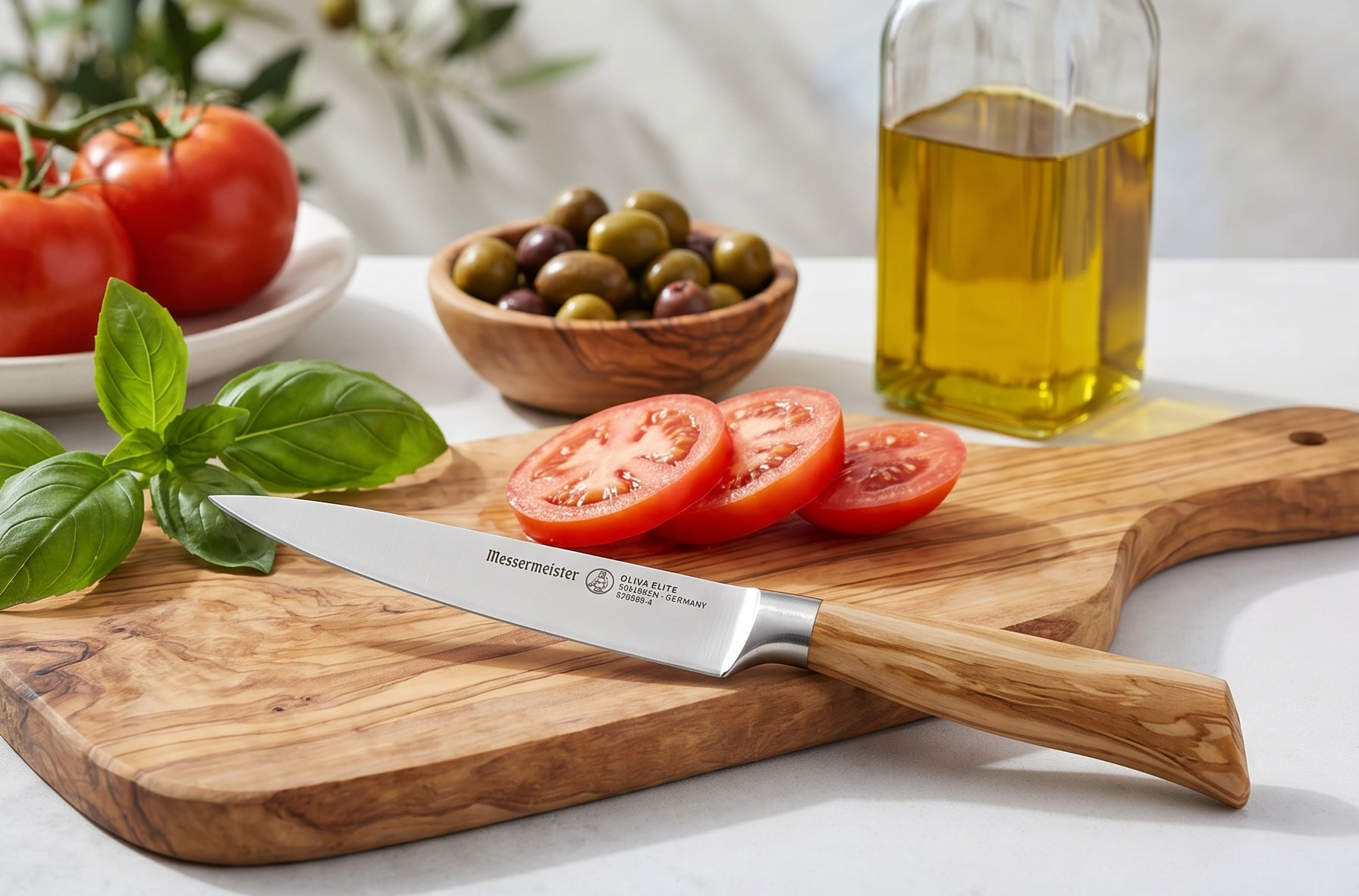 Messermeister Oliva Elite 6” Utility Knife - Fine German Steel Alloy Blade & Natural Mediterranean Olive Wood Handle - Rust Resistant & Easy to Maintain