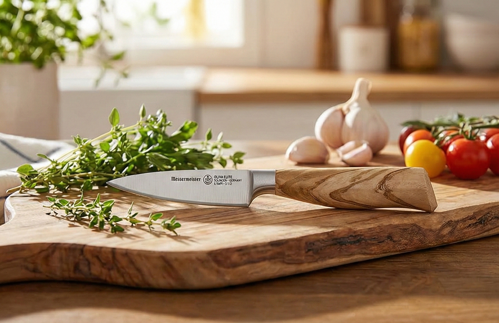 Messermeister Oliva Elite 3.5” Paring Knife - Fine German Steel Alloy Blade & Natural Mediterranean Olive Wood Handle - Rust Resistant & Easy to Maintain