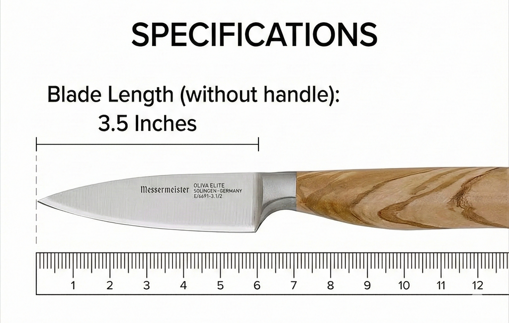Messermeister Oliva Elite 3.5” Paring Knife - Fine German Steel Alloy Blade & Natural Mediterranean Olive Wood Handle - Rust Resistant & Easy to Maintain