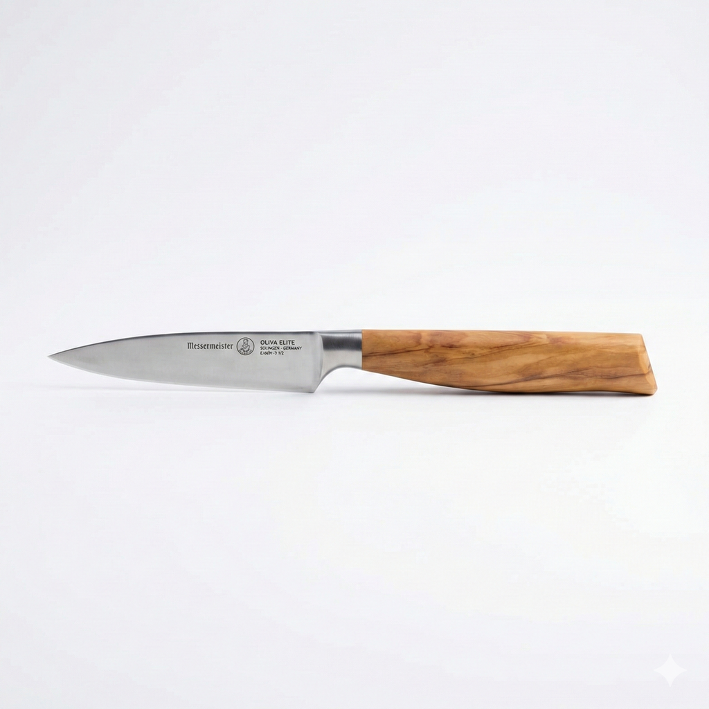 Messermeister Oliva Elite 3.5” Paring Knife - Fine German Steel Alloy Blade & Natural Mediterranean Olive Wood Handle - Rust Resistant & Easy to Maintain
