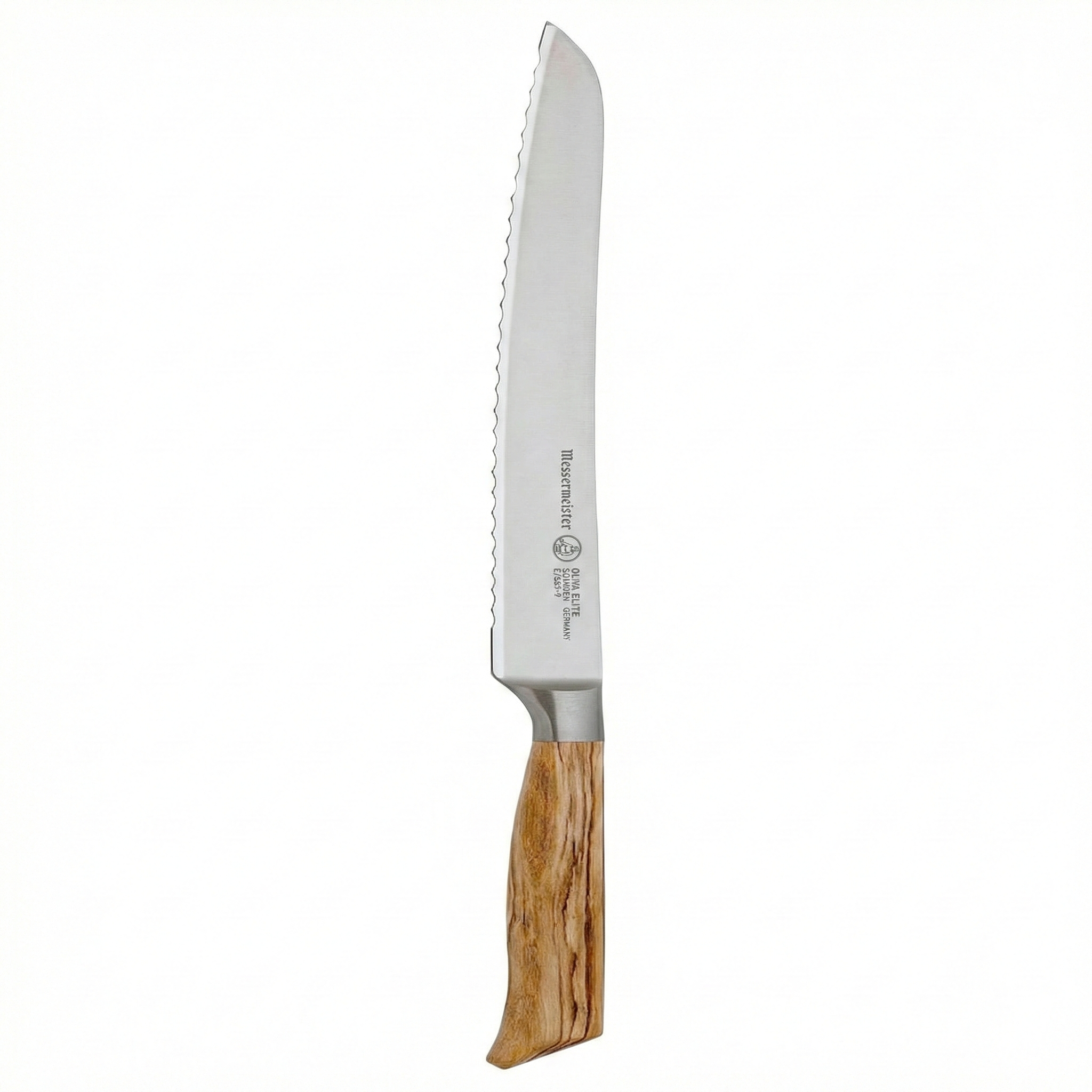 Messermeister Oliva Elite 9” Scalloped Bread Knife - Fine German Steel Alloy Blade & Natural Mediterranean Olive Wood Handle - Rust Resistant & Easy to Maintain